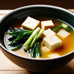Miso Soup with White Miso**

"A steaming bowl of miso soup, showcasing a light broth color, fully clothed, appropriate content, safe for work, perfect anatomy, natural proportions, professional food photography, high quality. Prominently features tofu cubes, wakame seaweed, and thinly sliced green onions. The broth has a milky appearance due to the white miso (shiro miso). The setting is a warmly lit, minimalist Japanese kitchen."

**