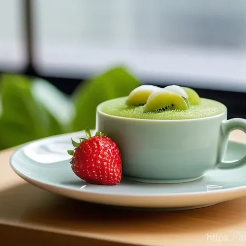 Home 28 일본식 디저트 카페 추천 - **A Serene Japanese Cafe Interior with Elegant Desserts:** A high-angle, detailed shot of a minimali...